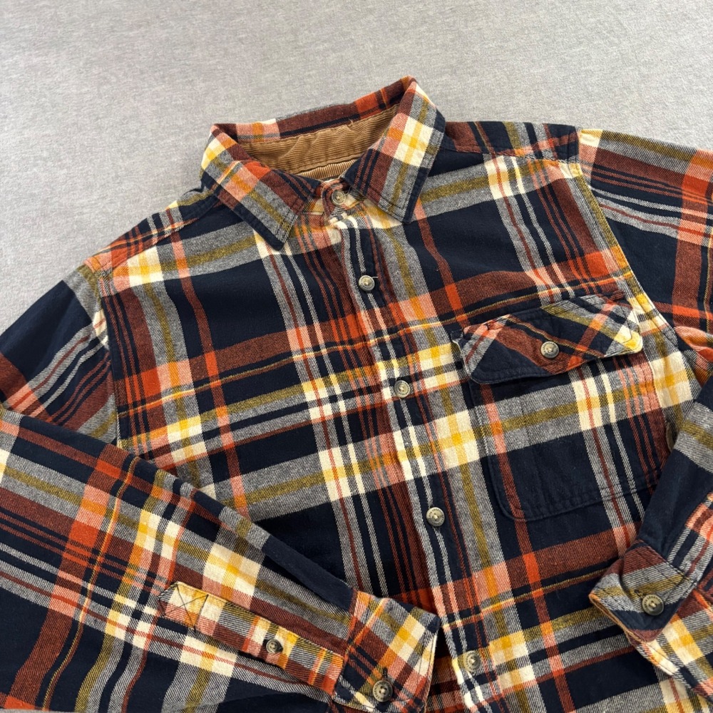 Legendary Whitetails Mens Small Plaid Flannel‎ Shirt Navy Orange Cotton 6464